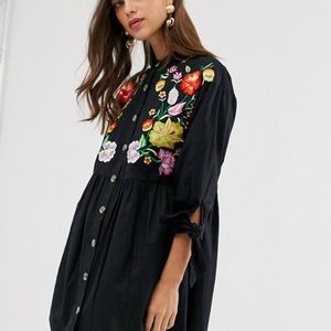 ASOS embroidered collar mini smock dress